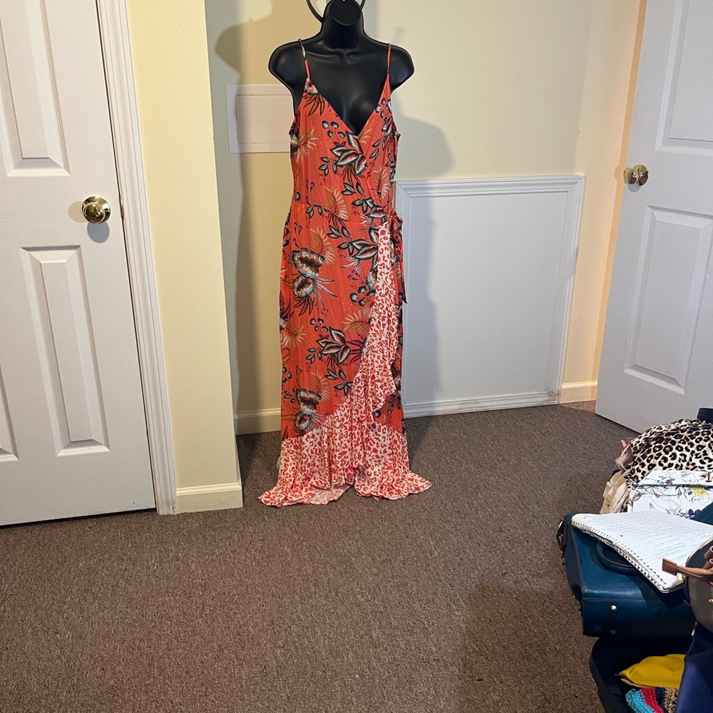 Anthropologie Floral Maxi Dress - Red and Pink